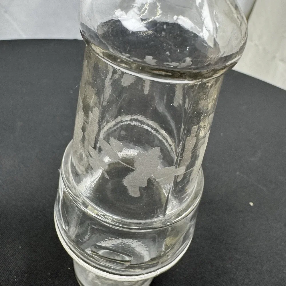 2 Vintage Condiment Cruet Castor Set Etched Glass